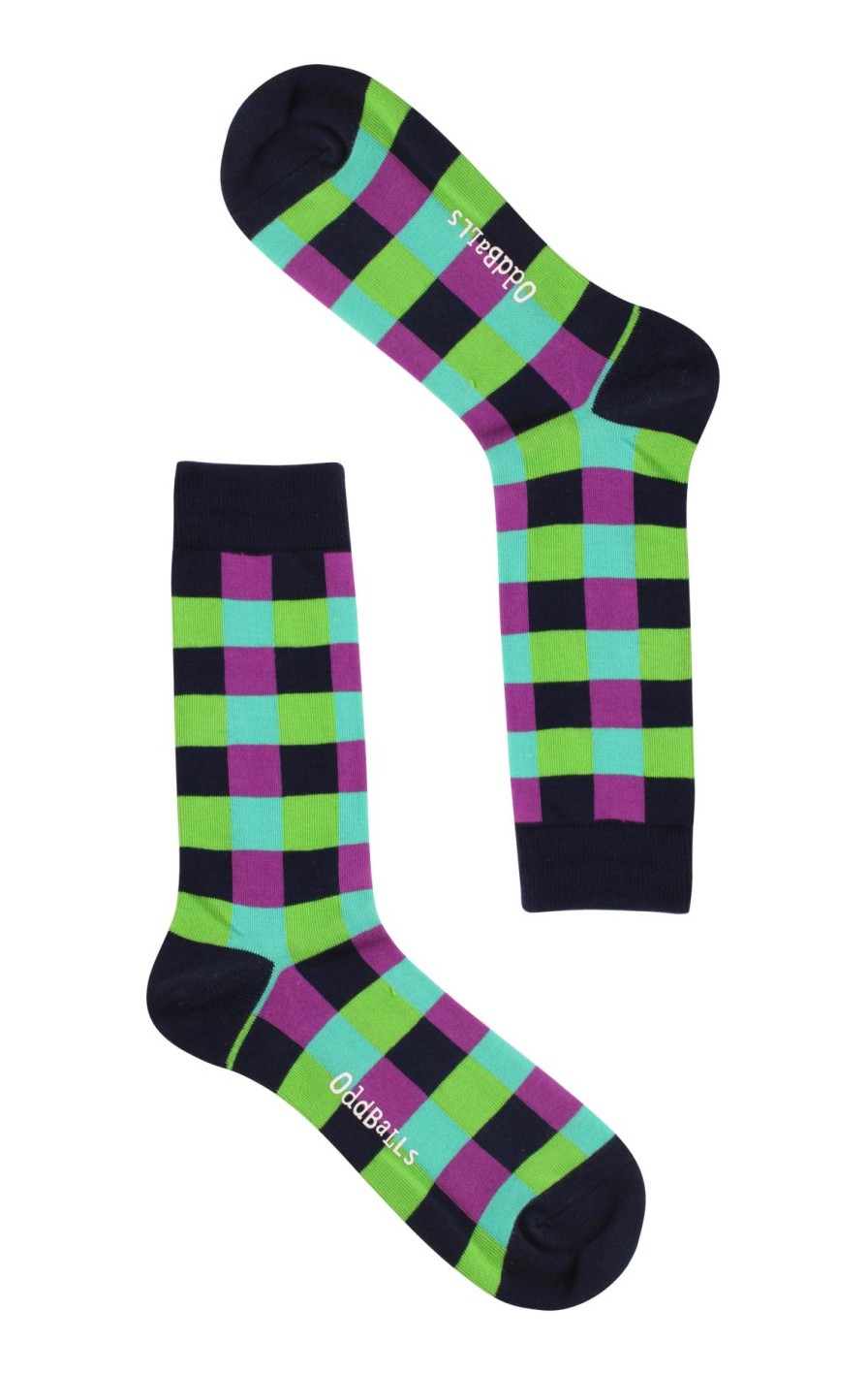 Women OddBalls Socks | Green Check - Socks ~ Oddsunderwear